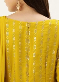 Mustard Embroidered Dupatta Draped Style Gown Wedding Wear -Deals Chic Lehenga Store Mustard Embroidered Dupatta Draped Style Gown IWBS02307668 rrc2