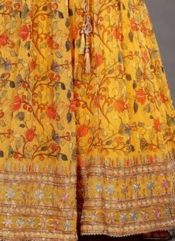 Mustard Pure Georgette Printed Umbrella Lehenga Skirt Party Wear -Deals Chic Lehenga Store Mustard Pure Georgette Printed Umbrella Lehenga Skirt GHJKSCB5252 rrc3