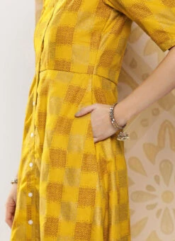 Mustard Rayon Printed A-Line Dress After Six Wear -Deals Chic Lehenga Store Mustard Rayon Printed A Line Dress DRBS02302195 rrc4