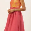 Mustard Taffeta Jacquard N Pink Dress Festive Wear