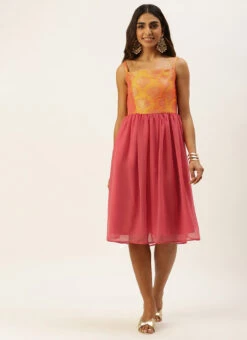 Mustard Taffeta Jacquard N Pink Dress Festive Wear 10 Mustard Taffeta Jacquard N Pink Dress Festive Wear -Deals Chic Lehenga Store Mustard Taffeta Jacquard N Pink Dress DRBS02205007 u