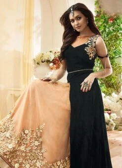 Black A Line Long Choli Lehenga Party Wear 7 Black A Line Long Choli Lehenga Party Wear -Deals Chic Lehenga Store Navy Blue A Line Long Choli Lehenga GHSCC3902 b