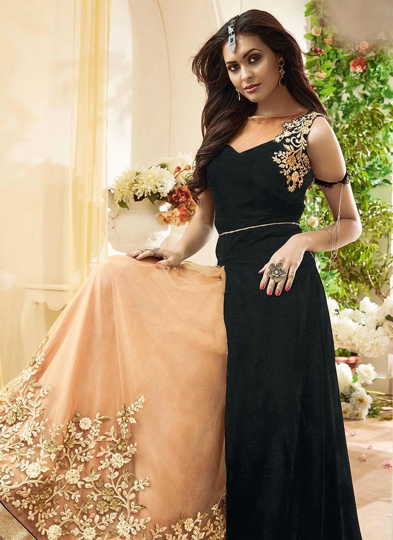 Black A Line Long Choli Lehenga Party Wear 4 Black A Line Long Choli Lehenga Party Wear - Image 4