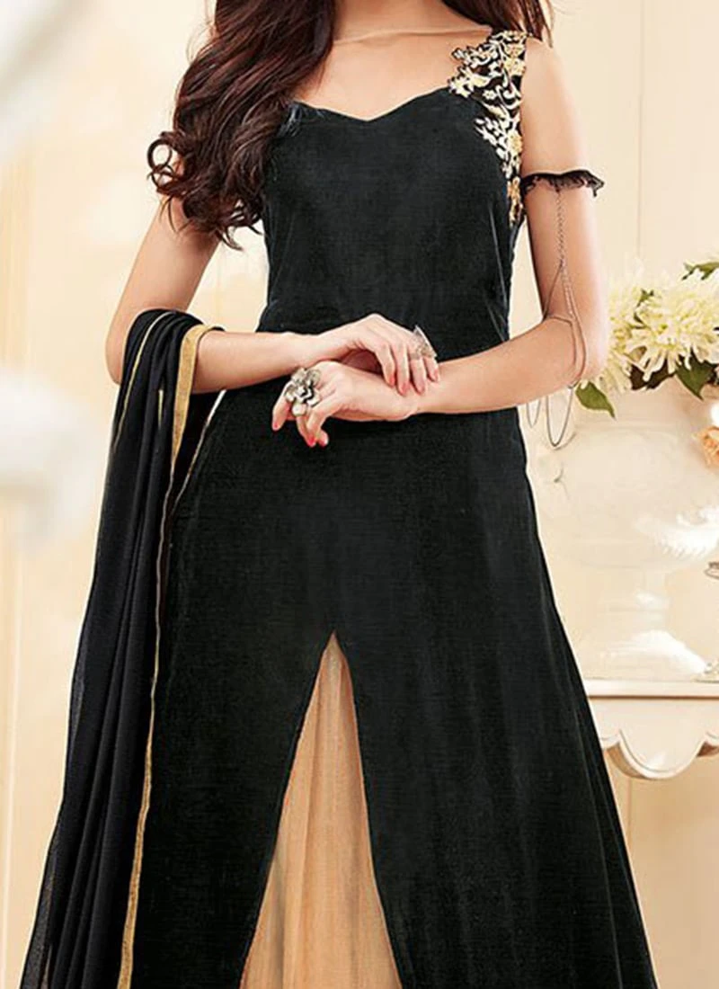 Black A Line Long Choli Lehenga Party Wear 1 Black A Line Long Choli Lehenga Party Wear