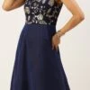 Navy Blue Embroidered Kali Style Gown Festive Wear