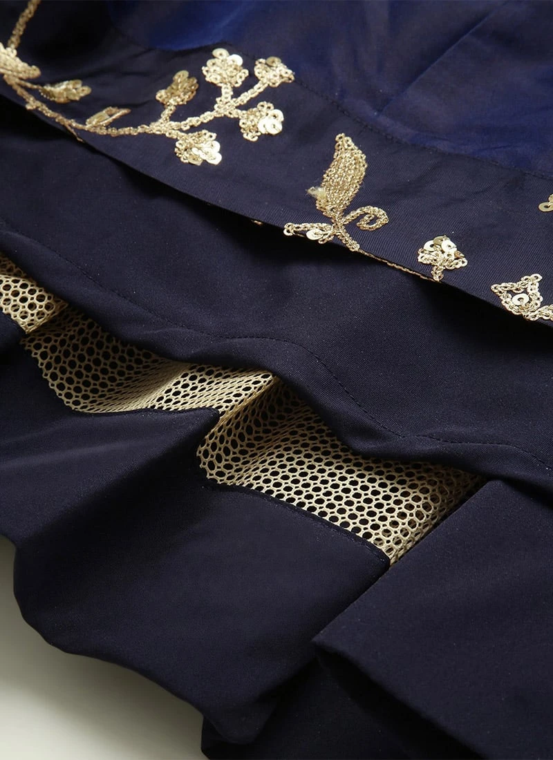 Navy Blue Embroidered Kali Style Gown Festive Wear 8 Navy Blue Embroidered Kali Style Gown Festive Wear - Image 8