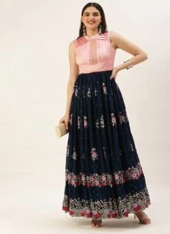 Navy Blue Embroidered Pleated Style Gown Party Wear -Deals Chic Lehenga Store Navy Blue Embroidered Pleated Style Gown IWBS02209733 u