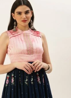Navy Blue Embroidered Pleated Style Gown Party Wear -Deals Chic Lehenga Store Navy Blue Embroidered Pleated Style Gown IWBS02209733 rrc1