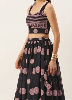 Skirt From Navy Blue Georgette Embroidered Lehenga After Six Wear