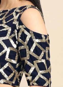 Navy Blue Sequins Net Cold Shoulder Blouse Festive Wear -Deals Chic Lehenga Store Navy Blue Sequins Net Cold Shoulder Blouse BLBS02303764 rrc3