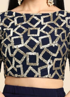Navy Blue Sequins Net Cold Shoulder Blouse Festive Wear -Deals Chic Lehenga Store Navy Blue Sequins Net Cold Shoulder Blouse BLBS02303764 rrc4