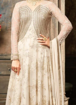 Off White Abaya Style Anarkali Suit Party Wear