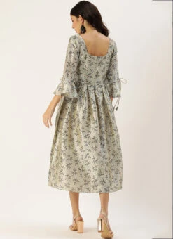 Off White Art Silk Gathered Flare Dress Festive Wear 11 Off White Art Silk Gathered Flare Dress Festive Wear -Deals Chic Lehenga Store Off White Art Silk Gathered Flare Dress DRBS02204729 b