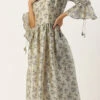 Off White Art Silk Gathered Flare Dress Festive Wear