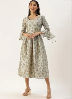 Off White Art Silk Gathered Flare Dress Festive Wear 10 Off White Art Silk Gathered Flare Dress Festive Wear -Deals Chic Lehenga Store Off White Art Silk Gathered Flare Dress DRBS02204729 u