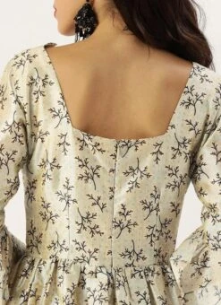 Off White Art Silk Gathered Flare Dress Festive Wear 13 Off White Art Silk Gathered Flare Dress Festive Wear -Deals Chic Lehenga Store Off White Art Silk Gathered Flare Dress DRBS02204729 rrc2