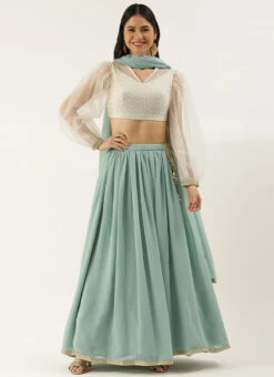 Off White Embroidered Blouse N Gathered Lehenga Festive Wear -Deals Chic Lehenga Store Off White Embroidered Blouse N Gathered Lehenga GHBS02204799 u