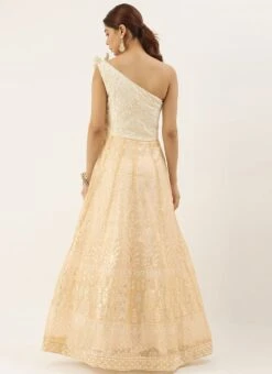 Off White Embroidered Kali Style One Shoulder Gown Party Wear -Deals Chic Lehenga Store Off White Embroidered Kali Style One Shoulder Gown IWBS02007375 b