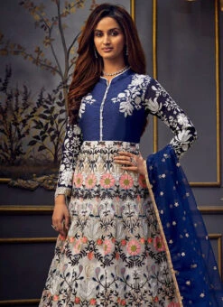 Off White N Blue Net Anarkali Suit Party Wear -Deals Chic Lehenga Store Off White N Blue Net Anarkali Suit SLSAK7756 b