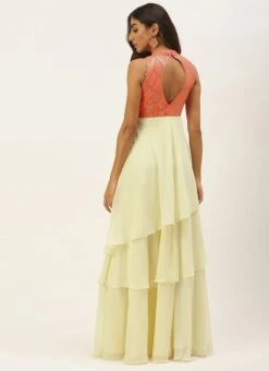 Off White N Peach Georgette Embroidered Gown Festive Wear -Deals Chic Lehenga Store Off White N Peach Georgette Embroidered Gown IWBS02206269 b