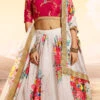 Off White Organza Printed Umbrella Lehenga Party Wear