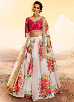 Off White Organza Printed Umbrella Lehenga Party Wear -Deals Chic Lehenga Store Off White Organza Printed Umbrella Lehenga GHSCC40794805 u