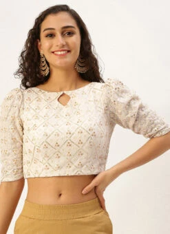 Off White Sequins Embroidery Blouse Festive Wear -Deals Chic Lehenga Store Off White Sequins Embroidery Blouse BLBS02305206 u