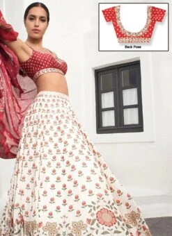 Off White Silk Printed Umbrella Lehenga Party Wear -Deals Chic Lehenga Store Off White Silk Printed Umbrella Lehenga GHSAJ1001 b