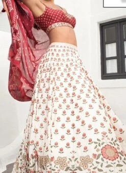 Off White Silk Printed Umbrella Lehenga Party Wear