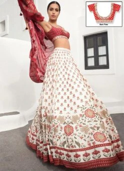 Off White Silk Printed Umbrella Lehenga Party Wear -Deals Chic Lehenga Store Off White Silk Printed Umbrella Lehenga GHSAJ1001 u