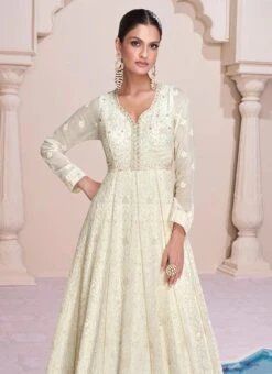 Off White Faux Georgette Embroidered With Beads Gown Party Wear -Deals Chic Lehenga Store Off white Faux Georgette Embroidered With Beads Gown BGWRSKA47175315 b