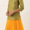 Olive Green Brocade N Yellow Layered Lehenga Set Festive Wear