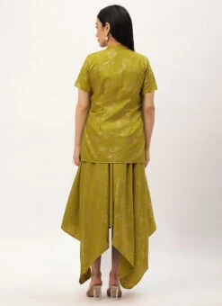 Olive Green Rayon Foil Print Jacket N Dress Festive Wear -Deals Chic Lehenga Store Olive Green Rayon Foil Print Jacket N Dress DRBS02211210 b