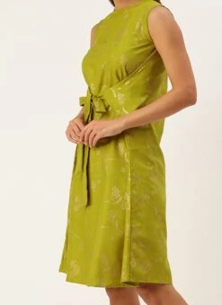 Olive Green Rayon Print Dress After Six Wear