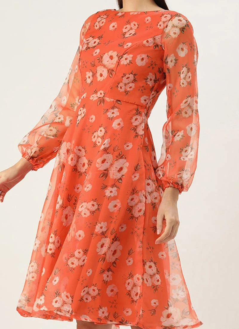 Orange Digital Printed Organza Dress After Six Wear 1 Orange Digital Printed Organza Dress After Six Wear