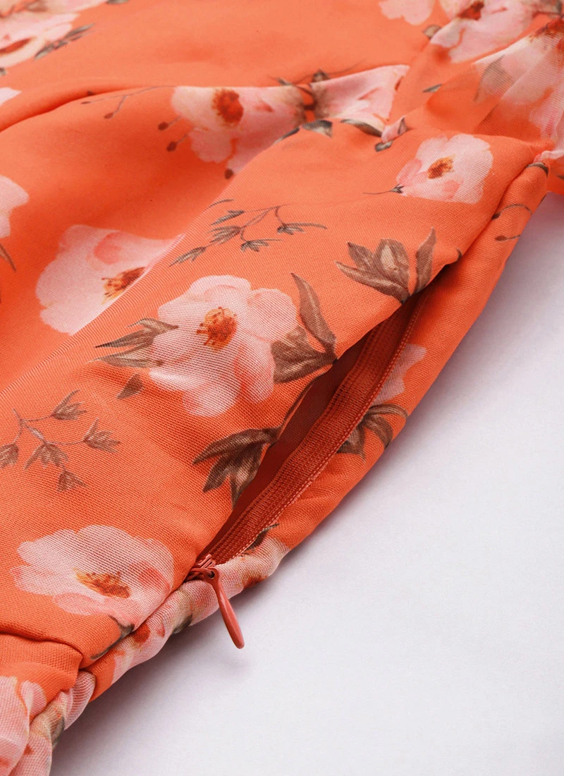 Orange Digital Printed Organza Dress After Six Wear 7 Orange Digital Printed Organza Dress After Six Wear - Image 7