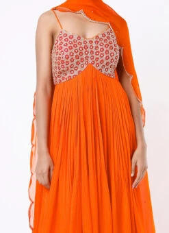 Orange Georgette Embroidered Anarkali Suit Wedding Wear
