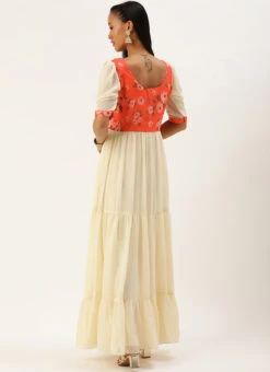 Orange N Off White Printed Dress Festive Wear -Deals Chic Lehenga Store Orange N Off White Printed Dress DRBS02303892 b
