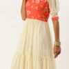 Orange N Off White Printed Dress Festive Wear