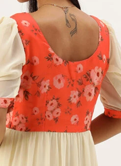 Orange N Off White Printed Dress Festive Wear -Deals Chic Lehenga Store Orange N Off White Printed Dress DRBS02303892 rrc2