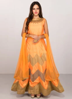 Orange Silk Embroidered Anarkali Suit Party Wear -Deals Chic Lehenga Store Orange Silk Embroidered Anarkali Suit SLDVC14 u