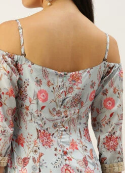 Bottom From Pale Blue Lily Art Silk Printed Gharara Set After Six Wear -Deals Chic Lehenga Store Pale Blue Lily Art Silk Printed Gharara Set SLBS02302281 rrc2