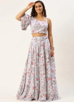 Skirt From Pale Blue Lily Art Silk Printed Skirt Set After Six Wear -Deals Chic Lehenga Store Pale Blue Lily Art Silk Printed Skirt Set IWBS02302383 u