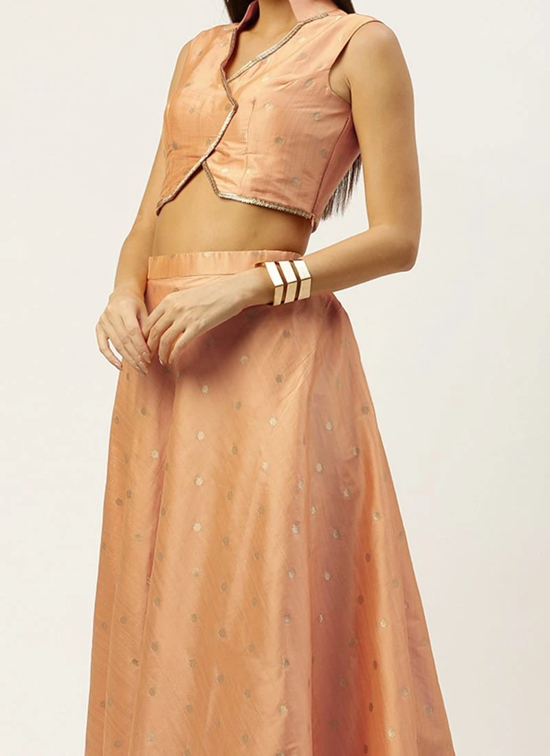 Skirt From Peach Art Silk Jacquard Co Ords Set After Six Wear 1 Skirt From Peach Art Silk Jacquard Co Ords Set After Six Wear