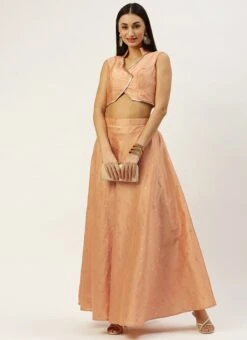 Skirt From Peach Art Silk Jacquard Co Ords Set After Six Wear 10 Skirt From Peach Art Silk Jacquard Co Ords Set After Six Wear -Deals Chic Lehenga Store Peach Art Silk Jacquard Co Ords Set IWBS02211099 u