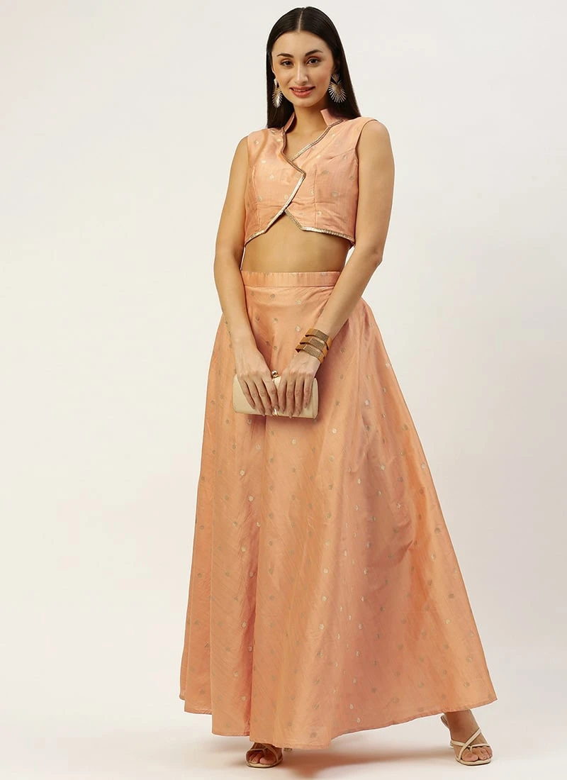 Skirt From Peach Art Silk Jacquard Co Ords Set After Six Wear 3 Skirt From Peach Art Silk Jacquard Co Ords Set After Six Wear - Image 3