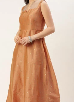 Peach Art Silk Jacquard Dress Festive Wear