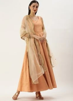 Dupatta From Peach Art Silk Jacquard Gown With Dupatta After Six Wear -Deals Chic Lehenga Store Peach Art Silk Jacquard Gown With Dupatta IWBS02302268 u