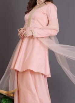 Top From Peach Art Silk Sharara Set After Six Wear -Deals Chic Lehenga Store Peach Art Silk Sharara Set SLBS02306378 b 1