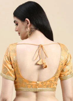 Peach Brocade Half Sleeve Blouse Festive Wear -Deals Chic Lehenga Store Peach Brocade Half Sleeve Blouse BLBS02210826 rrc2